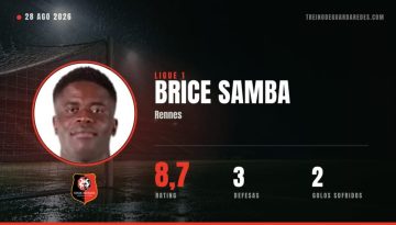 Brice Samba, guarda-redes do Rennes, rating 8,7, 3 defesas