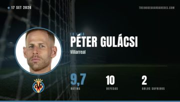 Péter Gulácsi, guarda-redes do Villarreal, rating 9,7, 10 defesas
