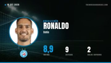 Ronaldo, guarda-redes do Bahia, rating 8,9, 9 defesas