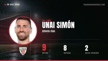 Unai Simón, guarda-redes do Athletic Club, rating 9, 8 defesas